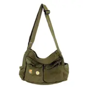 Canvas Messenger Bag Large Hobo Crossbody Bags with Multiple Army Green