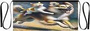 [Joitme] Energetic Dog Cat Blue Waiter Apron with Pockets, Cafe Apron, Aprons with Pockets, Energetic Dog Cat Blue