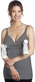 [Rumina] Essential Pump&Nurse Tank, a All-in-one Hands-Free Pumping and Nursing Bra for All Breast Pumps - Medela, Spectra, Lansinoh, Philips Avent, Ameda, etc - Charcoal Gray, M