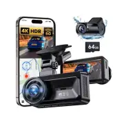 Dash Cam Front and Rear, 4K Full HD Dual Dash Camera for Cars Built-in 5G WiF...