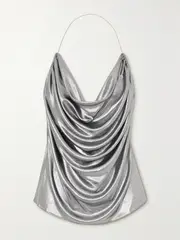 [LOEWE] LOEWE - Draped Halterneck Open-back Lamé Camisole - Silver - FR 42 FR 42 Silver