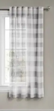 Threshold Plaid Light Filtering Window Curtain Panel Gray/Cream 108"x54"