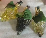 3 Set Melina's Oil & Vinegar Sealed Grape Cluster's Bottle Decor Art Glass Home