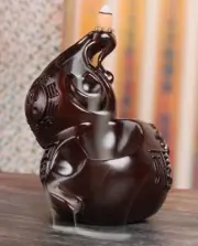 6.2" Ebony Wood Carved Ba Gua Gourd Backflow Incense Burner Statue Zen Decor
