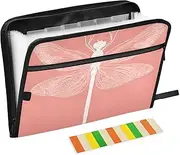 Quteprint 13 Pockets Expanding File Folder with Zipper Closure, Vintage Dragonfly Mandala Accordion File Folder with Sticky Labels, Letter Size A4 Papers Expandable File Document Organizer