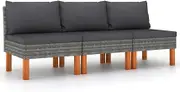 Middle Sofas 3 pcs Poly Rattan and Solid Eucalyptus Wood Garden Furniture Sets