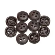 30pcs Wooden Sewing Button 10mm 4 Holes Round Craft Buttons, Dark Brown