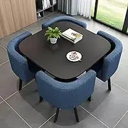 Modern Square Dining Table Set with 4 Chairs Wooden Kitchen Table Conference Table Reception Table and Bar Table Combo for 4 Space Saving Breakfast Furniture Set