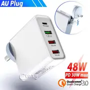 QC3.0 48W PD Fast Charging Charger Multi USB Type C Wall AU Plug Adapter 4 Port
