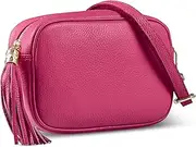 [TAKEASY] Italian Genuine Leather Crossbody Bag for Women with Zipper Long Strap Tassel | Small Purse Wallet Shoulder Handbag