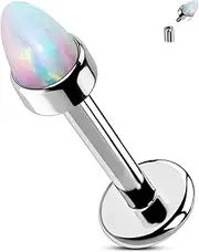 [OUFER] Vertical Labret Lip Jewelry, G23 Soild Titanium Labret Lip Piercing Jewelry, 16G Purple Opal Internally Threaded Helix Cartilage Tragus Conch Lobe Earrings For Women Men