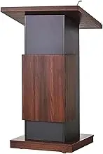 Tilted Floor Church Pulpit Wooden Podium Stand with Locking Wheels and Adjustable Microphone Stand Mobile Podium Table