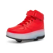 Nevenka Kids Light Up Roller Skate Shoes High Top Sneakers Double Wheels-Red