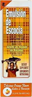 Emulsion de Escocia, Cod Liver Oil to Enhance Your Children Immune System, Vitamins A and D, Vitamins E and B1, Dietary Supplement, Flavor, Bottle, Orange, 15.3 Oz