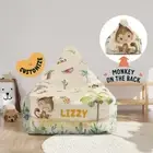 Beanbag Cover for Kids, Custom Name, Safari Theme, Cheeky Monkey on the Back