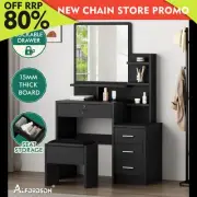 ALFORDSON Dressing Table Stool Set Makeup Mirror Cabinet Vanity Desk Black
