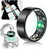 Lozltx Smart Ring Android, JZ5.0 Chip & 0% Measurement Error SGS Certified, Smart Ring, Military Tested Titanium Design & IP68, Fitness Ring, 22 Language Support, Smart Rings for Men and Women, Black
