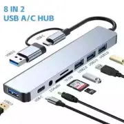 8 in 1 USB-C & USB-3.0 to Multifunction Splitter Docking Hub for MacBook Laptop