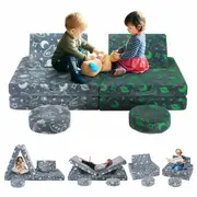 Modular Kids Sofa Set 6Pcs Play Couch Convertible Lounge Chair Folding Toddler Playset Sectional Cushion Glowing Cover