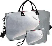 [ZRYSMY] Surreal Cute Cat White Duffel Bag for Traveling, Travel Bag Gym Bag, with Multiple Interior Pockets Shoulder Weekender Bag for Women Men with Toiletry Bag 20.5L x 1.9W x 13.8H, Multi-Colored