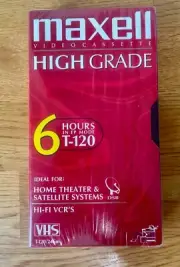 Maxell VHS Video Cassette High Grade 6 Hour T-120 Blank Tape New Sealed