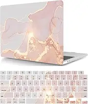 Hard Cover Compatible with New MacBook Air 13 inch with Retina Display & Touch ID 2020 2019 2018 Release Model A1932 A2179 A2337 M1, Plastic Laptop Hard Shell Case & Keyboard Cover, Pink and Gold