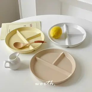 渥思【現貨】韓系圓形分隔餐盤 三格盤 陶瓷盤 分餐盤 減肥盤 減脂211餐盤