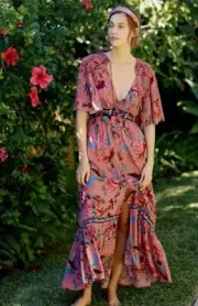 Anthropologie Ruffled Embroidered Maxi Dress Pink Floral Mix Button Front S NWT