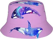 [SAAKE] Orca Killer Whale Print Unisex Bucket Hat Twill Fabric Sun Protection Stylish for All Seasons Bucket Hats Black, Black, One Size