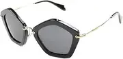 [Miu Miu] Glossy Black Pentagonal Sunglasses MU 06O 1AB-1A1 06OS