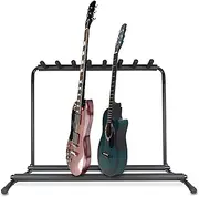 [Pyle] Multi-Guitar Stand 7 Slot Display Rack - Universal Framework Designed for Electric, Acoustic, Bass Guitars & Cases - Foldable, Portable, and Protective with No-Slip Non-Scratch Padding - Black