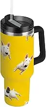 RPLIFE Bull Terrier Dogs Yellow Tumbler with Handle and Straw 30 Oz, Insulated Stainless Steel Coffee Cup for Men Women Travel