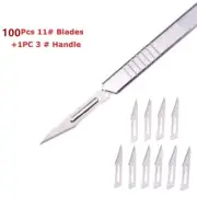 100Pc Dental Carbon Steel Sterile Scalpel Surgical Blades 11# + 3# Knife Handle