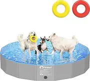 Peteast Foldable Dog Pool with 2 Flying Disks, Durable Hard Plastic Dog Swimming Pools for Large Dogs, Collapsible Pet Pool for Backyard & Indoor, Ideal Kiddie Pools for Dogs and Kids, 71 in