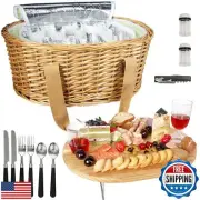 Hap Tim Wicker Picnic Basket Set for 2 with Mini Folding Wine Picnic Table an