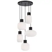 Nori 5 Light Cluster Pendant Matt Black & Opal Matt - NORI PE5-BKOM
