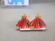 Origami Earrings Japanese Paper Fan Pink Kimono Yukata Handmade in Japan F/S