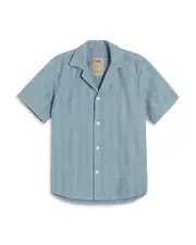 Oas Ancora Cotton Terry Geo Stripe Relaxed Fit Button Down Camp Shirt