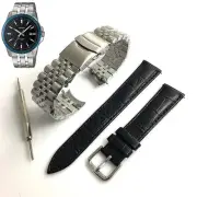 Steel & Leather Replacement Watch Band Fits Casio MTP-1328 MTP1328D-1AV 2AV 7AV