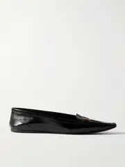 [SAINT LAURENT] SAINT LAURENT - Poppy Logo-embellished Leather Loafers - Black - EU 41 EU 41 Black