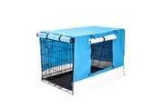 Wire Dog Cage Foldable Crate Kennel 36in with Tray + BLUE Cover Combo