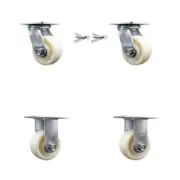 4 Inch Nylon Caster Set with Roller Bearing 2 Swivel Lock 2 Rigid Service Caster