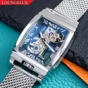 Mens Luxury Silver Manual Mechanical Watch - Stainless Steel Mesh Strap