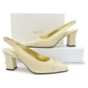 Escada Taupe Ostrich Embossed Leather Slingback Pumps Heels sz 9.5