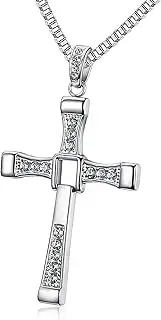 [YCYUYK] 925 Sterling Silver Genuine Rhinestone Fast and Furious 7 Cross Pendant for Men Women Boys Girls Unisex Sterling Silver Rhinestone, Sterling Silver, Rhinestone