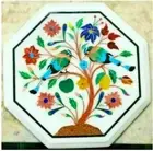 24" White Marble Inlay Floral Multi Stone Arts Side Sofa Coffee Tables Furniture