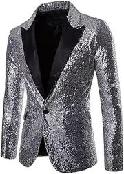 [Zadaos] Men Sequin One Buttons Shawl Collar Suit Jacket Nightclub Prom Blazer Stage Clothes
