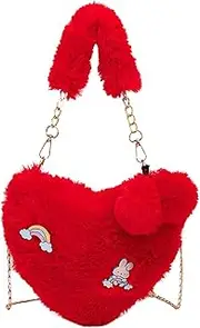 [Fiocias] Heart Plush Bag Satchel Stylish Shoulder Bag for Valentine's Day Gifts Office