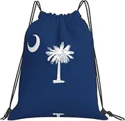 EdWal South Carolina Flag Print Drawstring Backpack Gym Bags Sports Draw String Bags For Gym Travel Swimming Beach, White, One Size