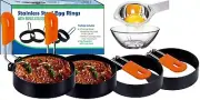 4 Pack Stainless Steel Egg Rings with Egg Separator Round Professional Pancak...